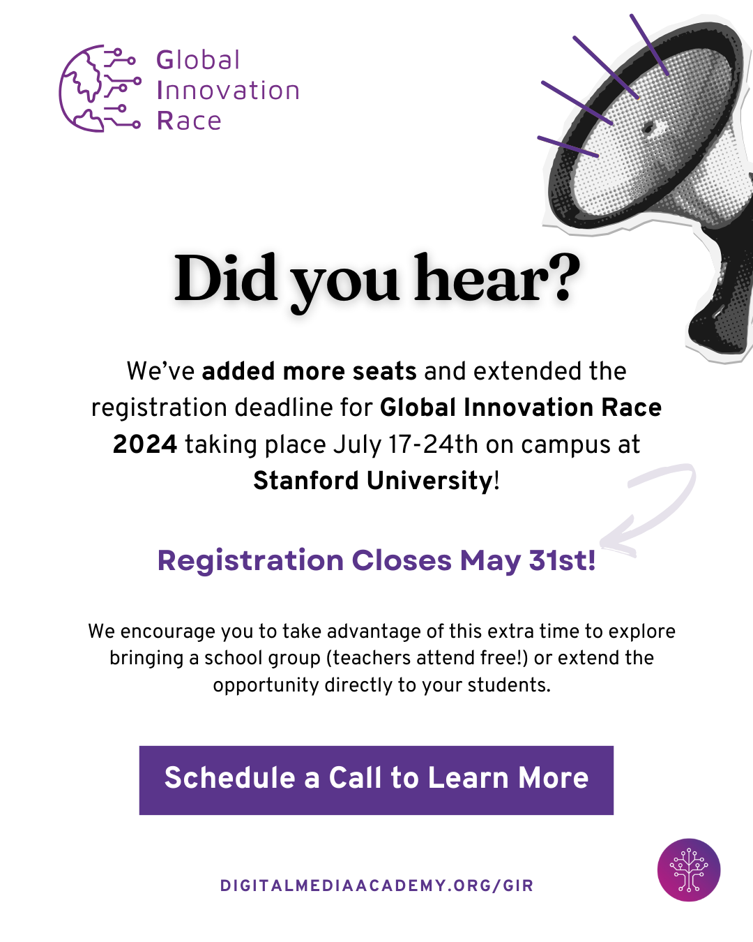 We're excited to announce more seats added for Global Innovation Race (GIR) at Stanford University!